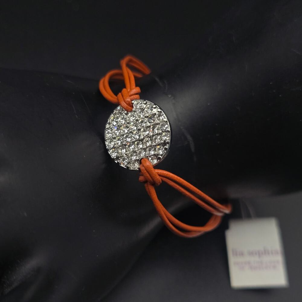 Lia Sophia Orange Cord Rhinestone Bracelet Vintage Costume Jewelry